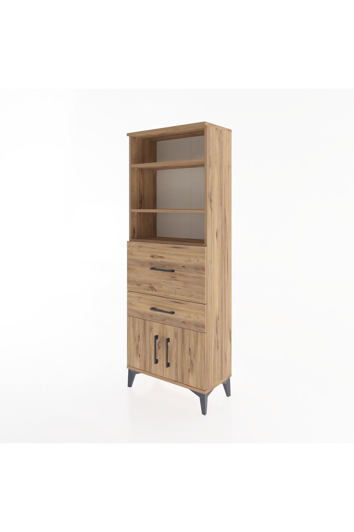 Arges Dolap 3 Raflı 2 Çekmeceli 2 Kapaklı 60x30x163 Çam-Çam
