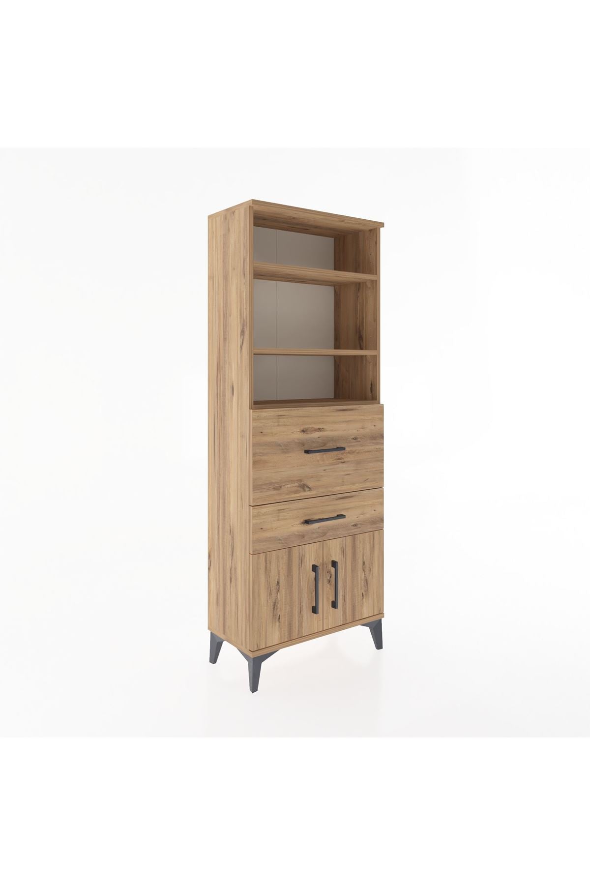 Arges Dolap 3 Raflı 2 Çekmeceli 2 Kapaklı 60x30x163 Çam-Çam