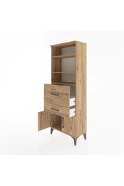 Arges Dolap 3 Raflı 2 Çekmeceli 2 Kapaklı 60x30x163 Çam-Çam