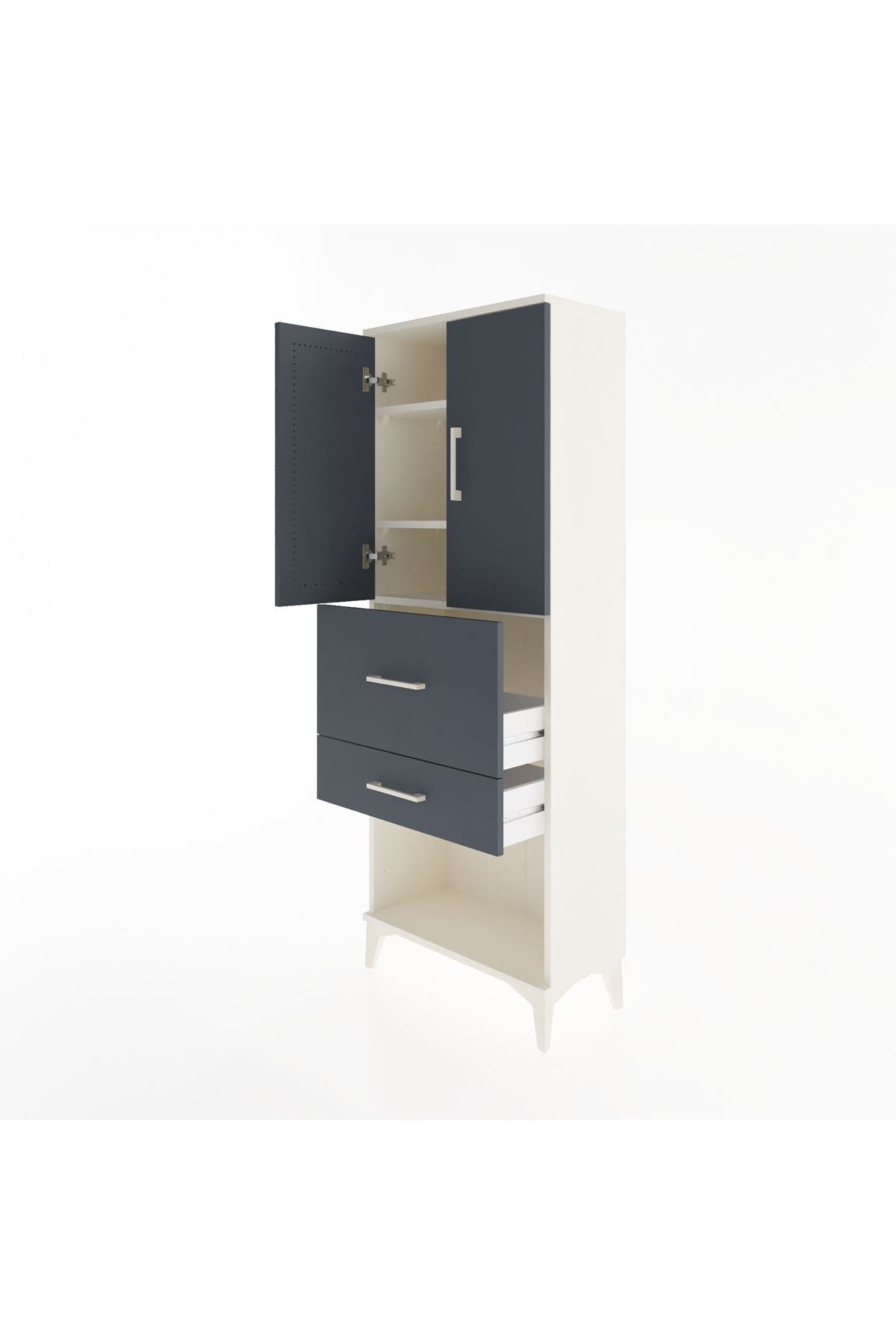 Arges Dolap 3 Raflı 2 Çekmeceli 2 Kapaklı 60x30x163 Aytaşı-Antrasit