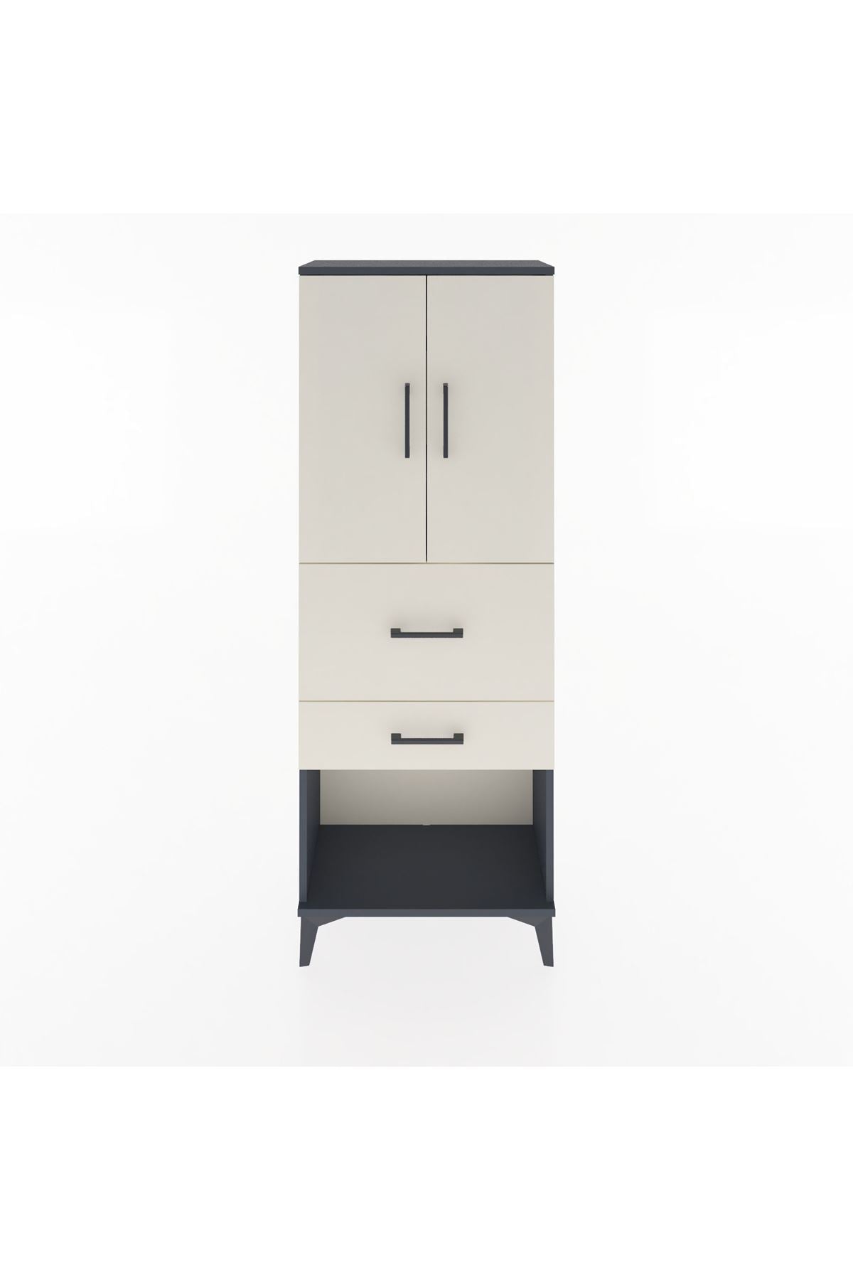 Arges Dolap 3 Raflı 2 Çekmeceli 2 Kapaklı 60x30x163 Antrasit-Aytaşı
