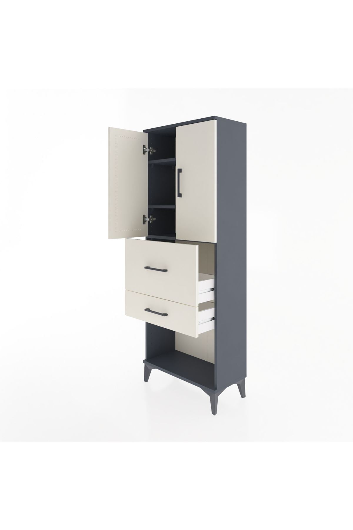 Arges Dolap 3 Raflı 2 Çekmeceli 2 Kapaklı 60x30x163 Antrasit-Aytaşı