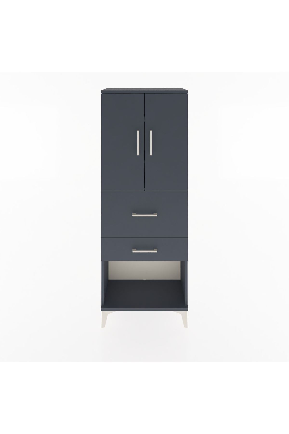 Arges Dolap 3 Raflı 2 Çekmeceli 2 Kapaklı 60x30x163 Antrasit-Antrasit