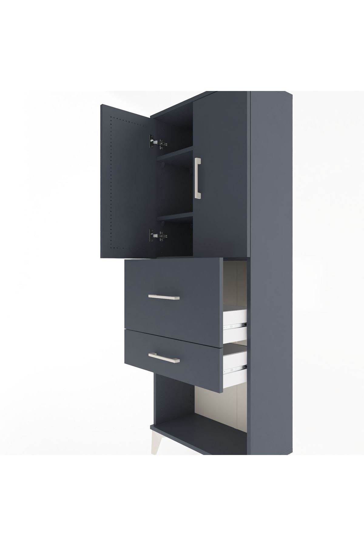 Arges Dolap 3 Raflı 2 Çekmeceli 2 Kapaklı 60x30x163 Antrasit-Antrasit