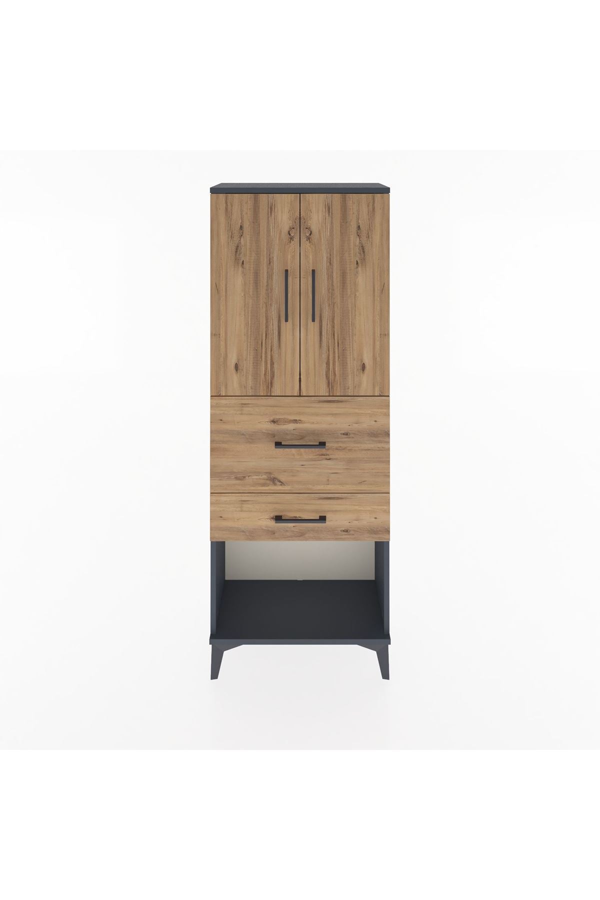Arges Dolap 3 Raflı 2 Çekmeceli 2 Kapaklı 60x30x163 Antrasit-Çam
