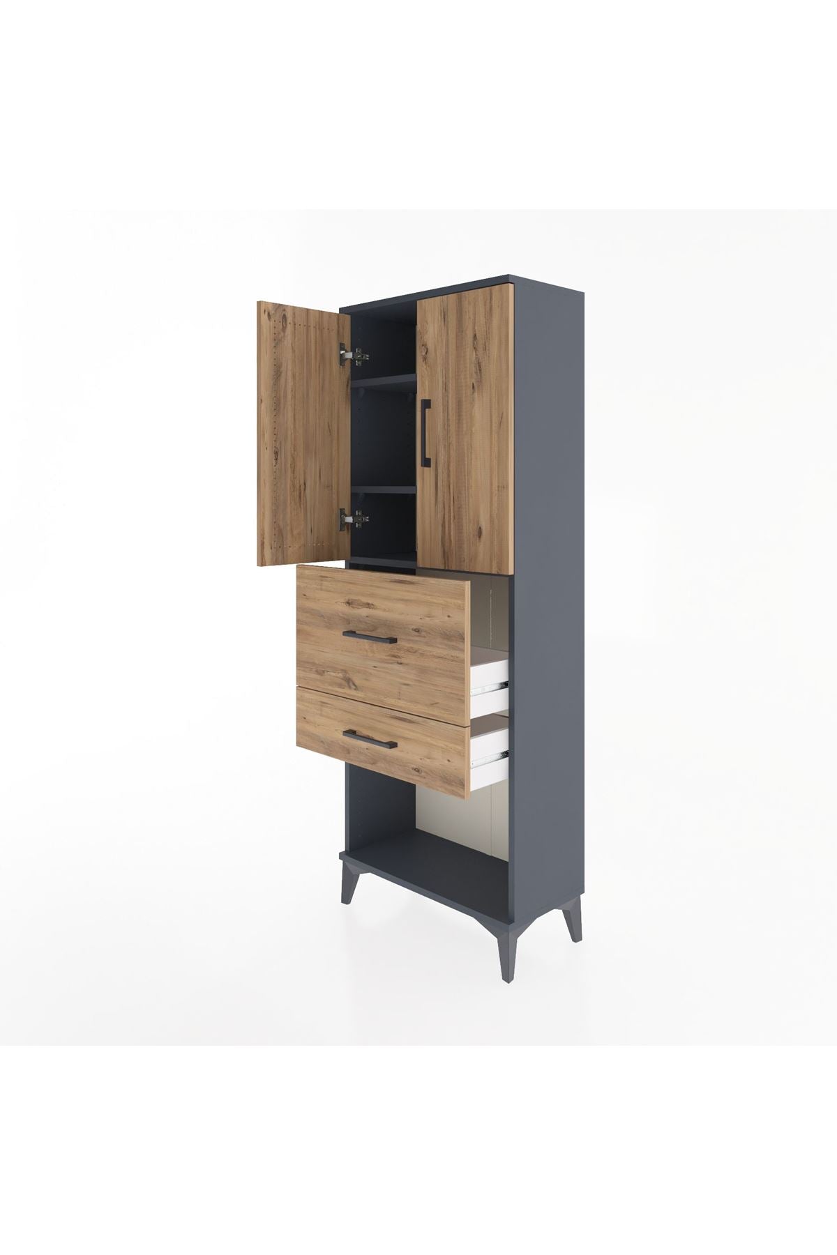 Arges Dolap 3 Raflı 2 Çekmeceli 2 Kapaklı 60x30x163 Antrasit-Çam