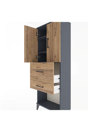 Arges Dolap 3 Raflı 2 Çekmeceli 2 Kapaklı 60x30x163 Antrasit-Çam