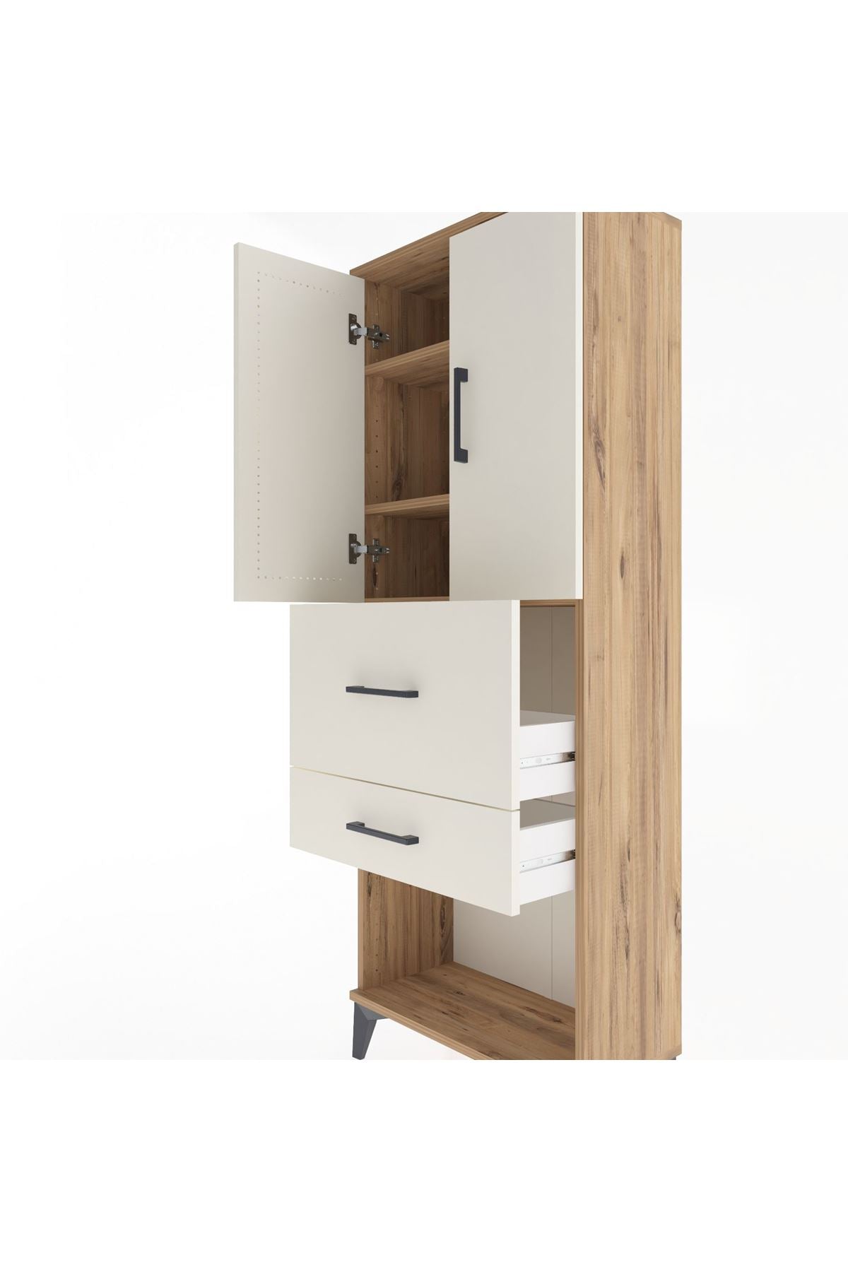 Arges Dolap 3 Raflı 2 Çekmeceli 2 Kapaklı 60x30x163 Çam-Aytaşı