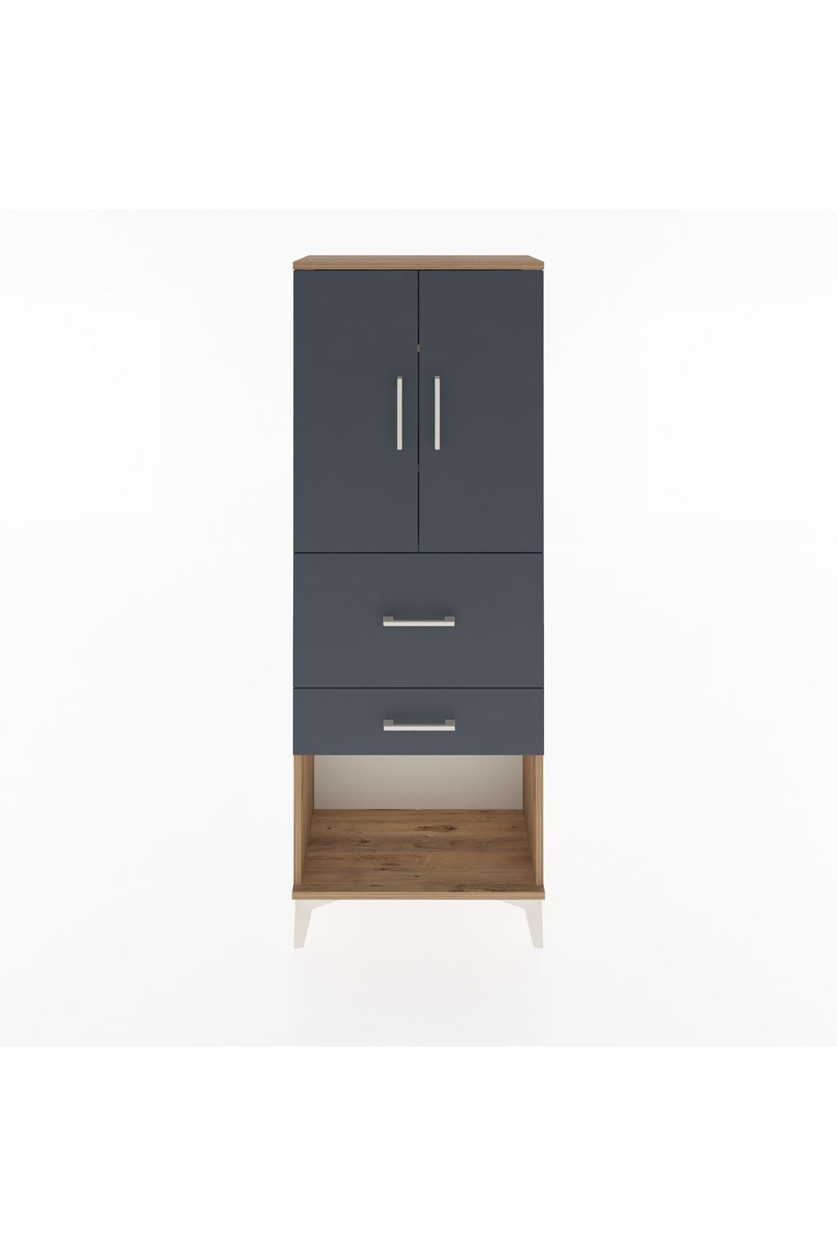 Arges Dolap 3 Raflı 2 Çekmeceli 2 Kapaklı 60x30x163 Çam-Antrasit