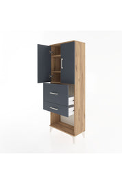 Arges Dolap 3 Raflı 2 Çekmeceli 2 Kapaklı 60x30x163 Çam-Antrasit