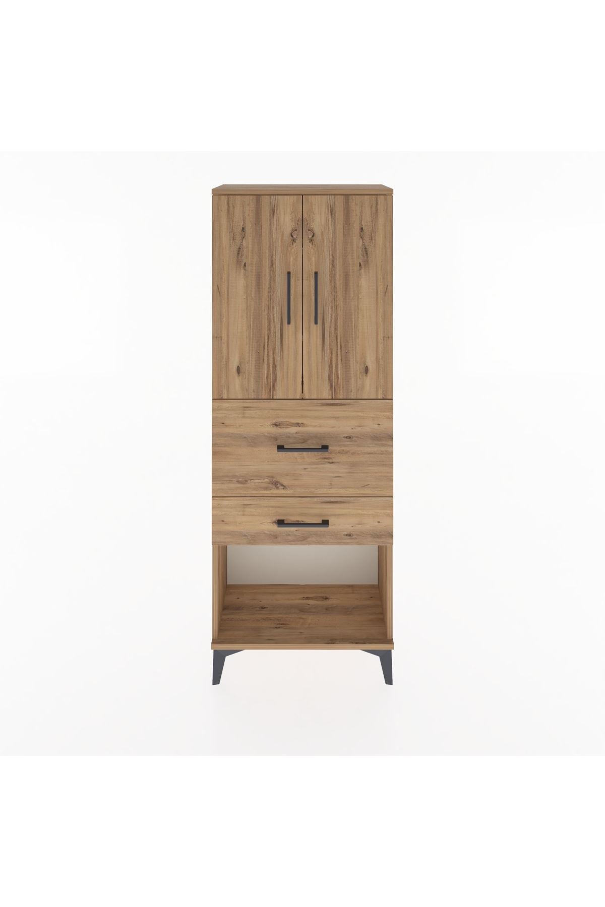 Arges Dolap 3 Raflı 2 Çekmeceli 2 Kapaklı 60x30x163 Çam-Çam