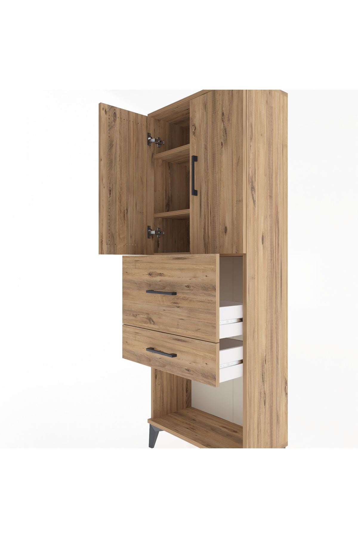 Arges Dolap 3 Raflı 2 Çekmeceli 2 Kapaklı 60x30x163 Çam-Çam