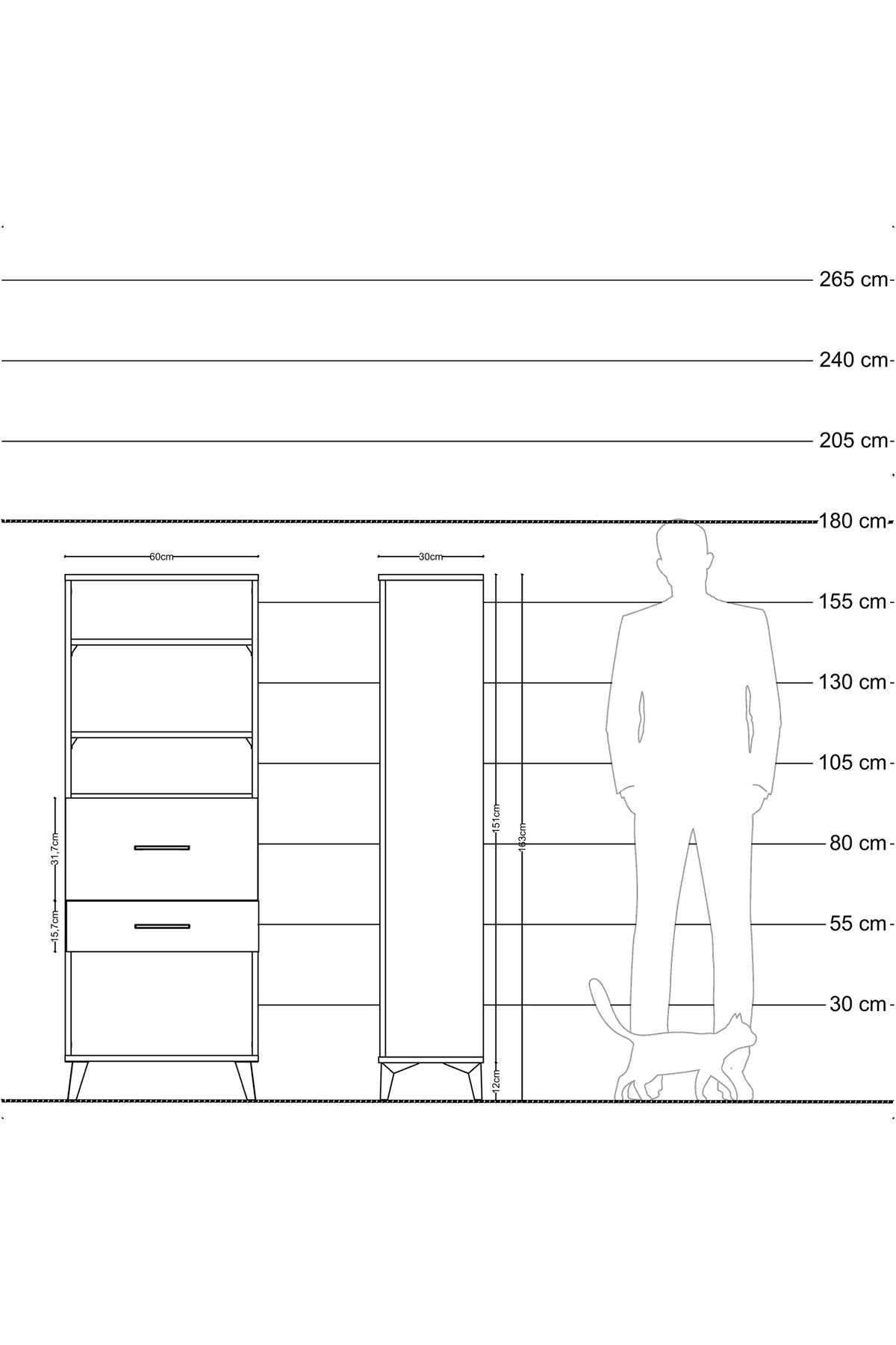 Arges Dolap 3 Raflı 2 Çekmeceli 60x30x163 Aytaşı-Çam