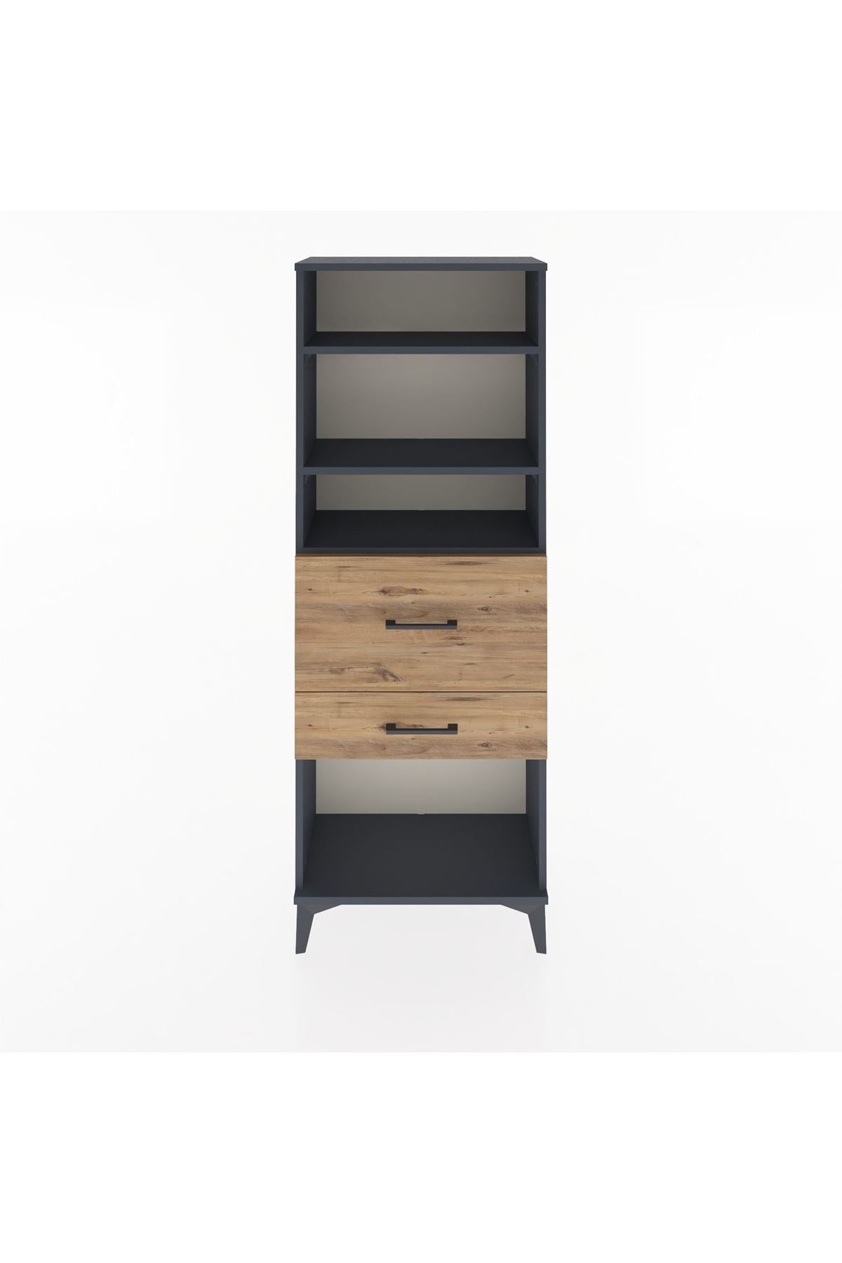 Arges Dolap 3 Raflı 2 Çekmeceli 60x30x163 Antrasit-Çam