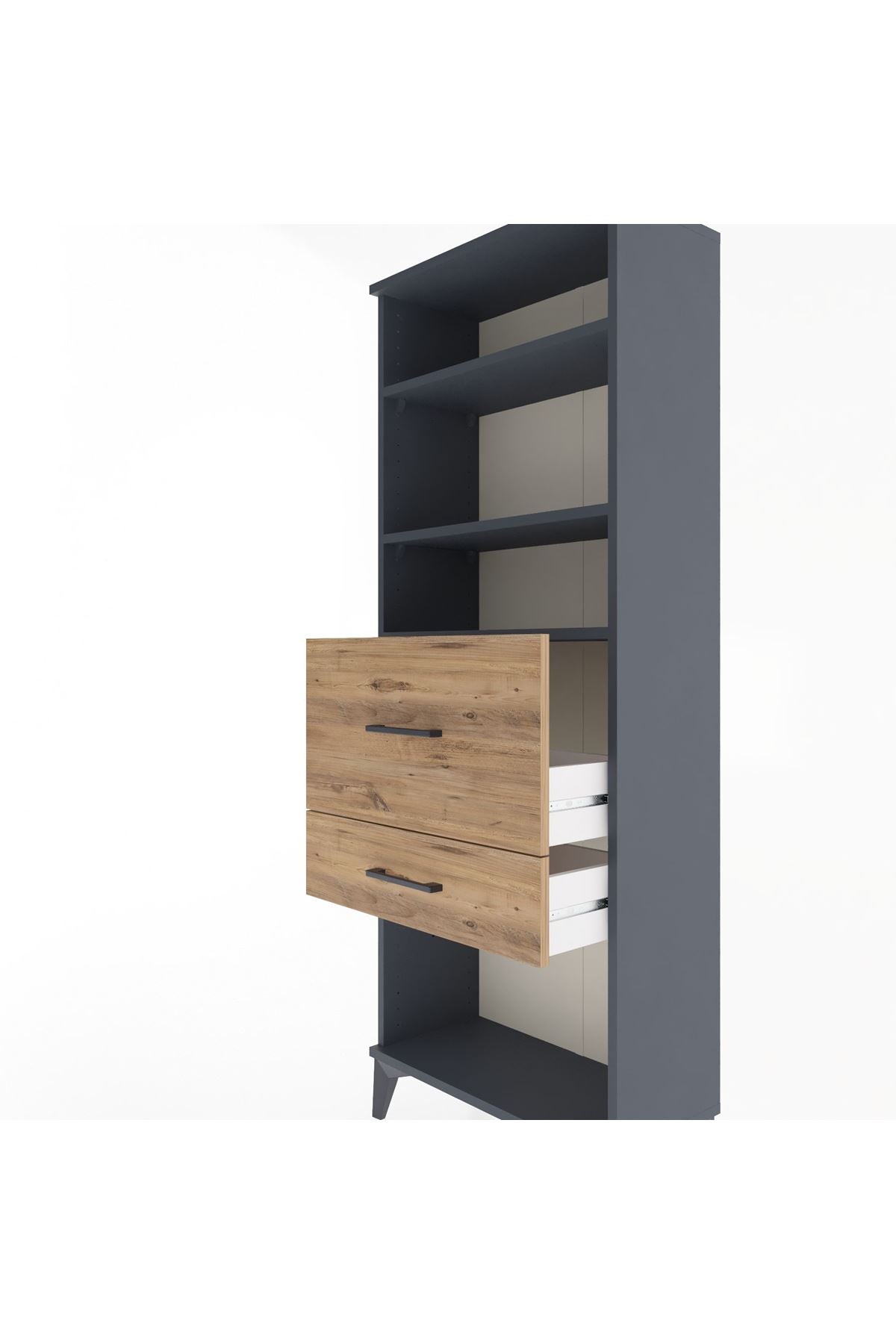 Arges Dolap 3 Raflı 2 Çekmeceli 60x30x163 Antrasit-Çam