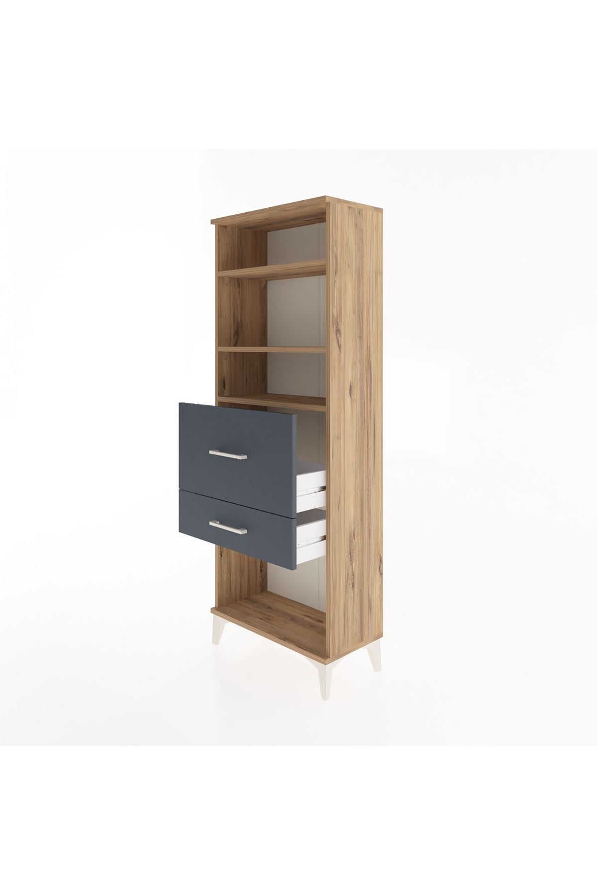 Arges Dolap 3 Raflı 2 Çekmeceli 60x30x163 Çam-Antrasit