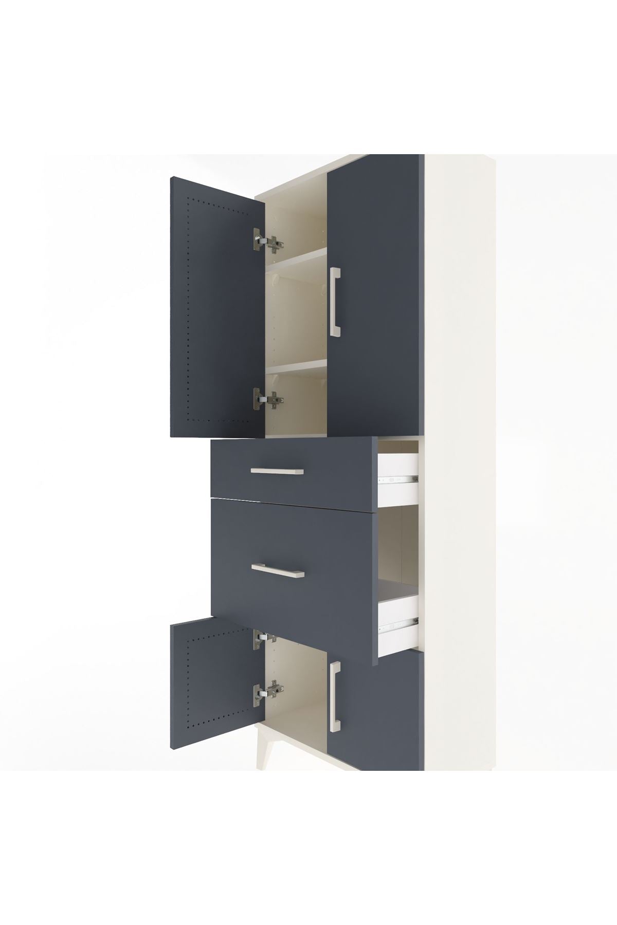 Arges Dolap 3 Raflı 2 Çekmeceli 4 Kapaklı 60x30x163 Aytaşı-Antrasit