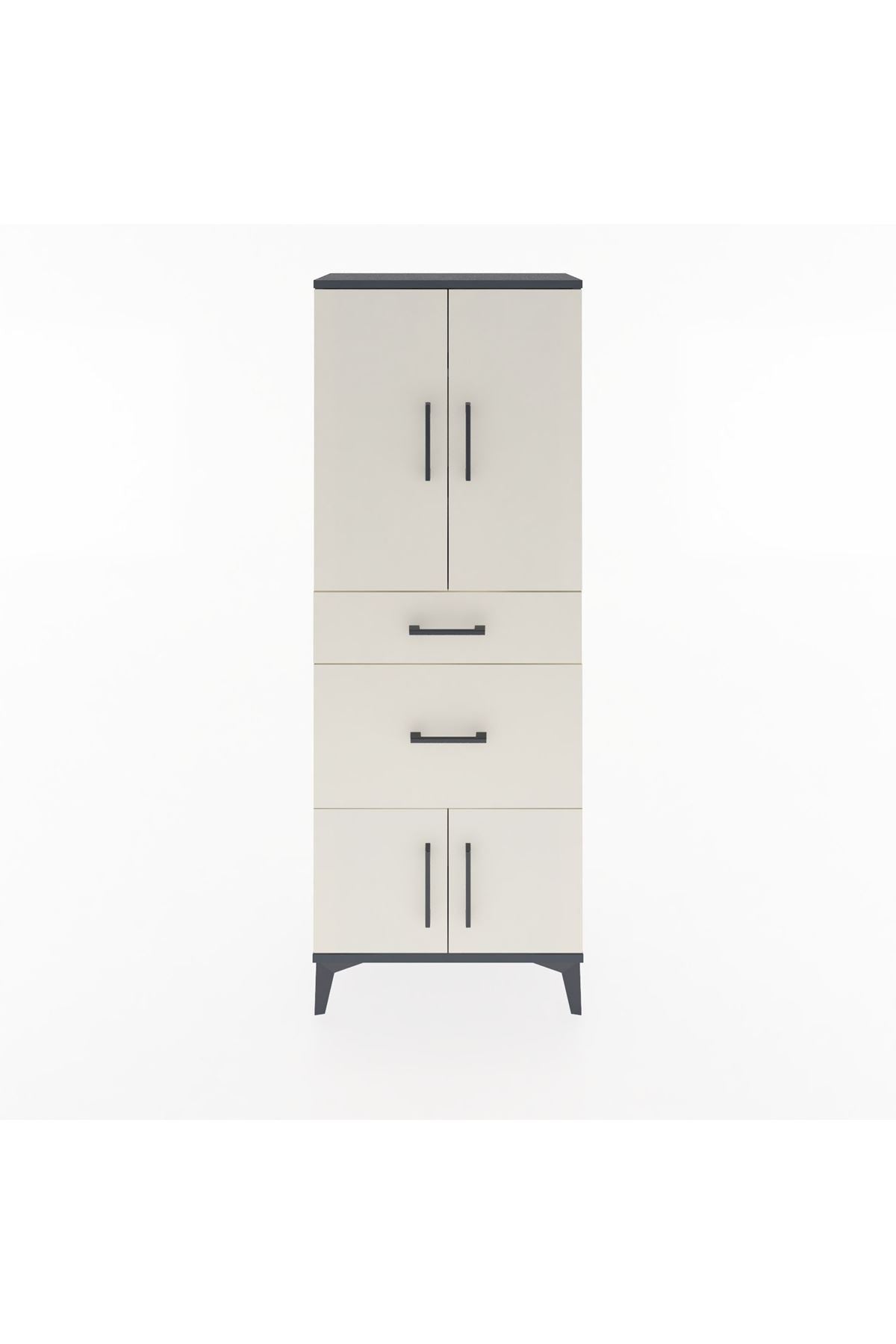 Arges Dolap 3 Raflı 2 Çekmeceli 4 Kapaklı 60x30x163 Antrasit-Aytaşı