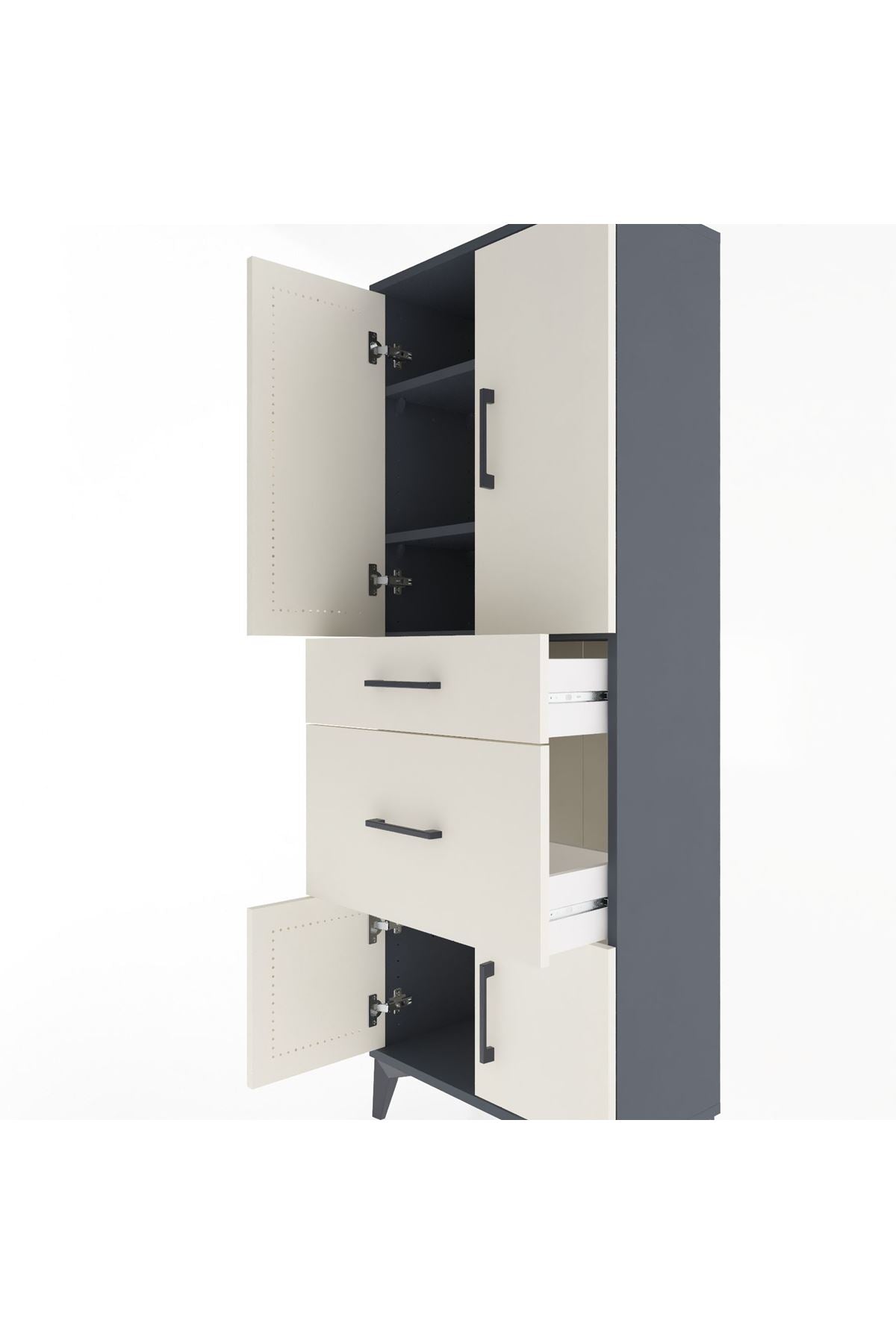 Arges Dolap 3 Raflı 2 Çekmeceli 4 Kapaklı 60x30x163 Antrasit-Aytaşı