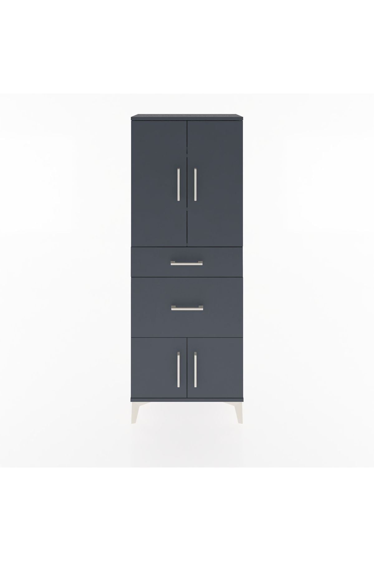 Arges Dolap 3 Raflı 2 Çekmeceli 4 Kapaklı 60x30x163 Antrasit-Antrasit