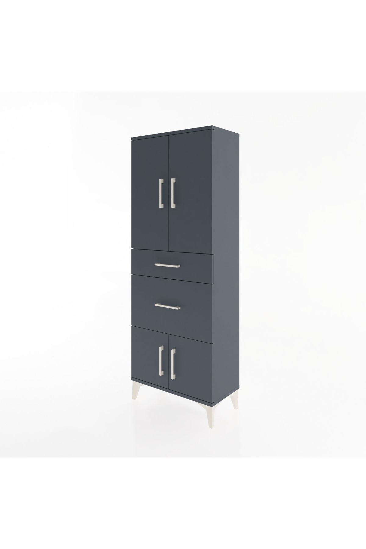 Arges Dolap 3 Raflı 2 Çekmeceli 4 Kapaklı 60x30x163 Antrasit-Antrasit