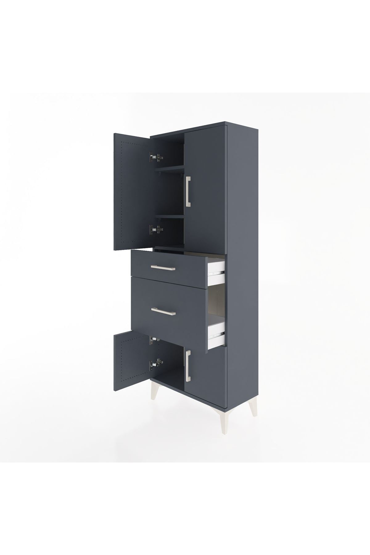 Arges Dolap 3 Raflı 2 Çekmeceli 4 Kapaklı 60x30x163 Antrasit-Antrasit