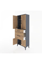 Arges Dolap 3 Raflı 2 Çekmeceli 4 Kapaklı 60x30x163 Antrasit-Çam