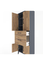 Arges Dolap 3 Raflı 2 Çekmeceli 4 Kapaklı 60x30x163 Antrasit-Çam