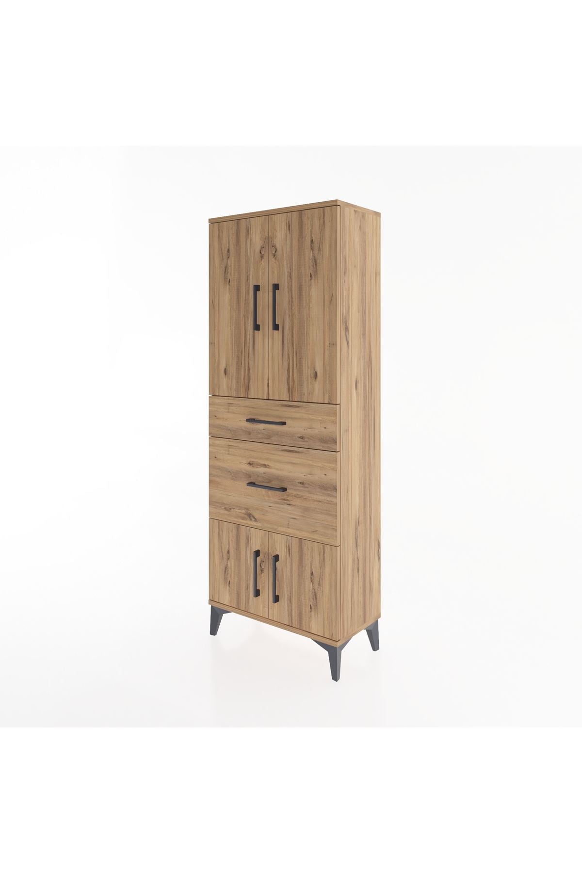 Arges Dolap 3 Raflı 2 Çekmeceli 4 Kapaklı 60x30x163 Çam-Çam