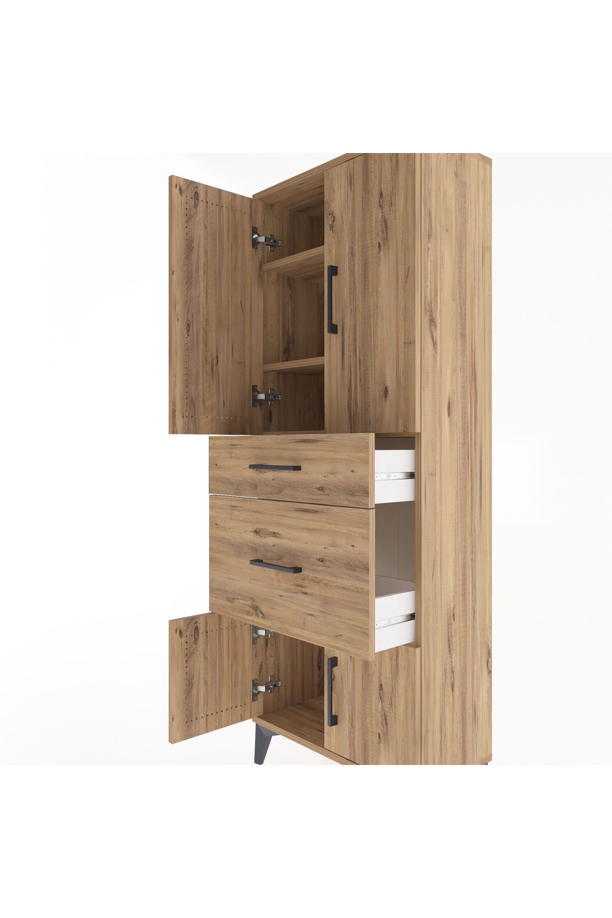 Arges Dolap 3 Raflı 2 Çekmeceli 4 Kapaklı 60x30x163 Çam-Çam