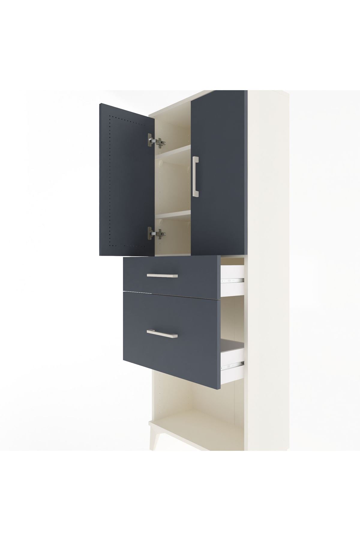 Arges Dolap 3 Raflı 2 Çekmeceli 2 Kapaklı 60x30x163 Aytaşı-Antrasit