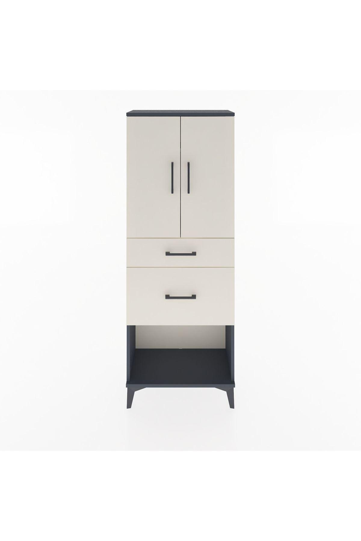 Arges Dolap 3 Raflı 2 Çekmeceli 2 Kapaklı 60x30x163 Antrasit-Aytaşı