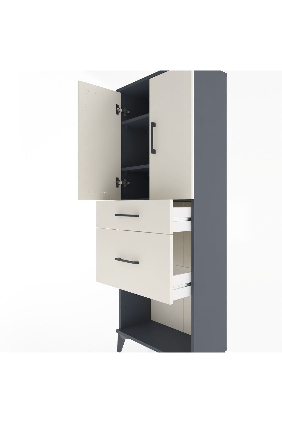 Arges Dolap 3 Raflı 2 Çekmeceli 2 Kapaklı 60x30x163 Antrasit-Aytaşı