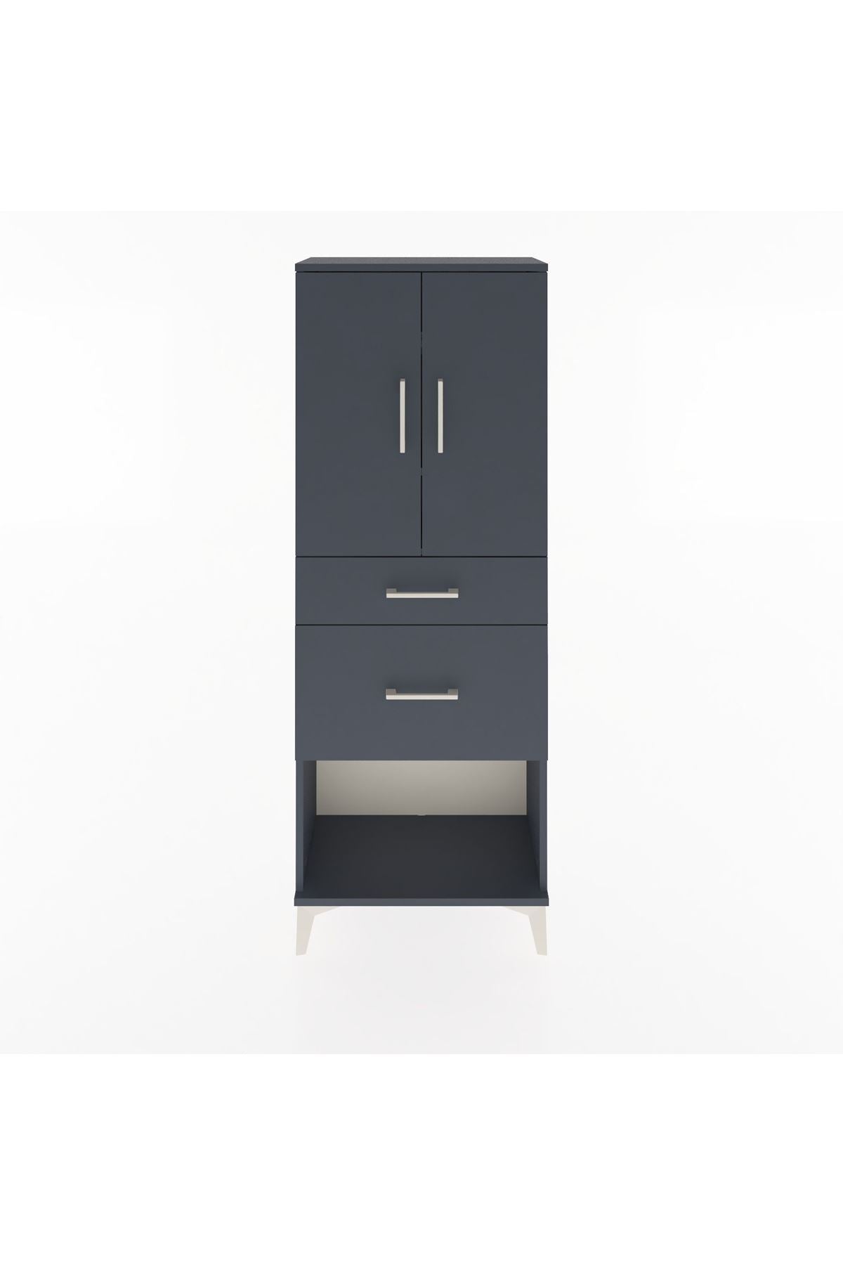 Arges Dolap 3 Raflı 2 Çekmeceli 2 Kapaklı 60x30x163 Antrasit-Antrasit