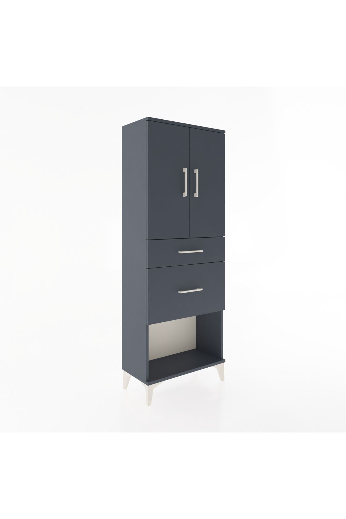 Arges Dolap 3 Raflı 2 Çekmeceli 2 Kapaklı 60x30x163 Antrasit-Antrasit