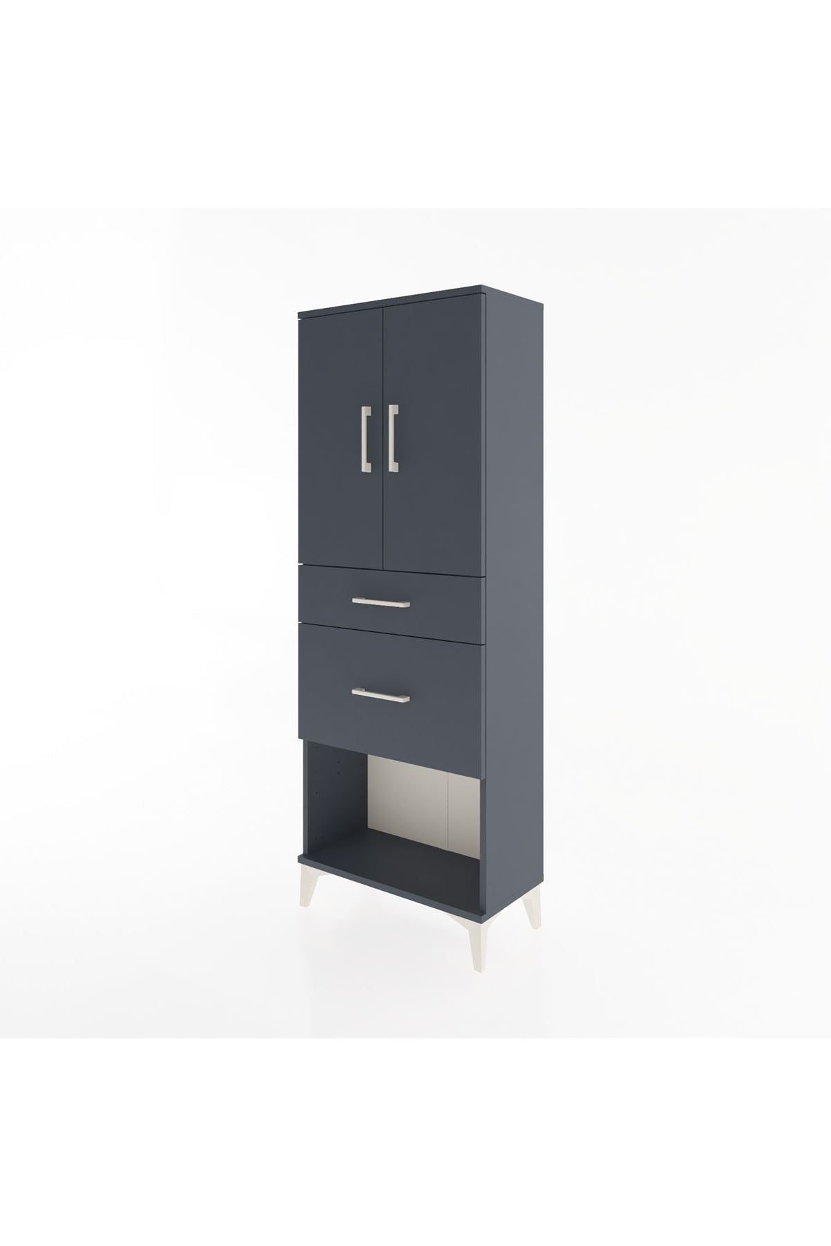 Arges Dolap 3 Raflı 2 Çekmeceli 2 Kapaklı 60x30x163 Antrasit-Antrasit