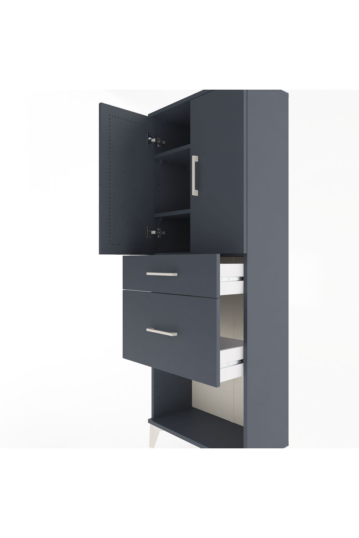 Arges Dolap 3 Raflı 2 Çekmeceli 2 Kapaklı 60x30x163 Antrasit-Antrasit