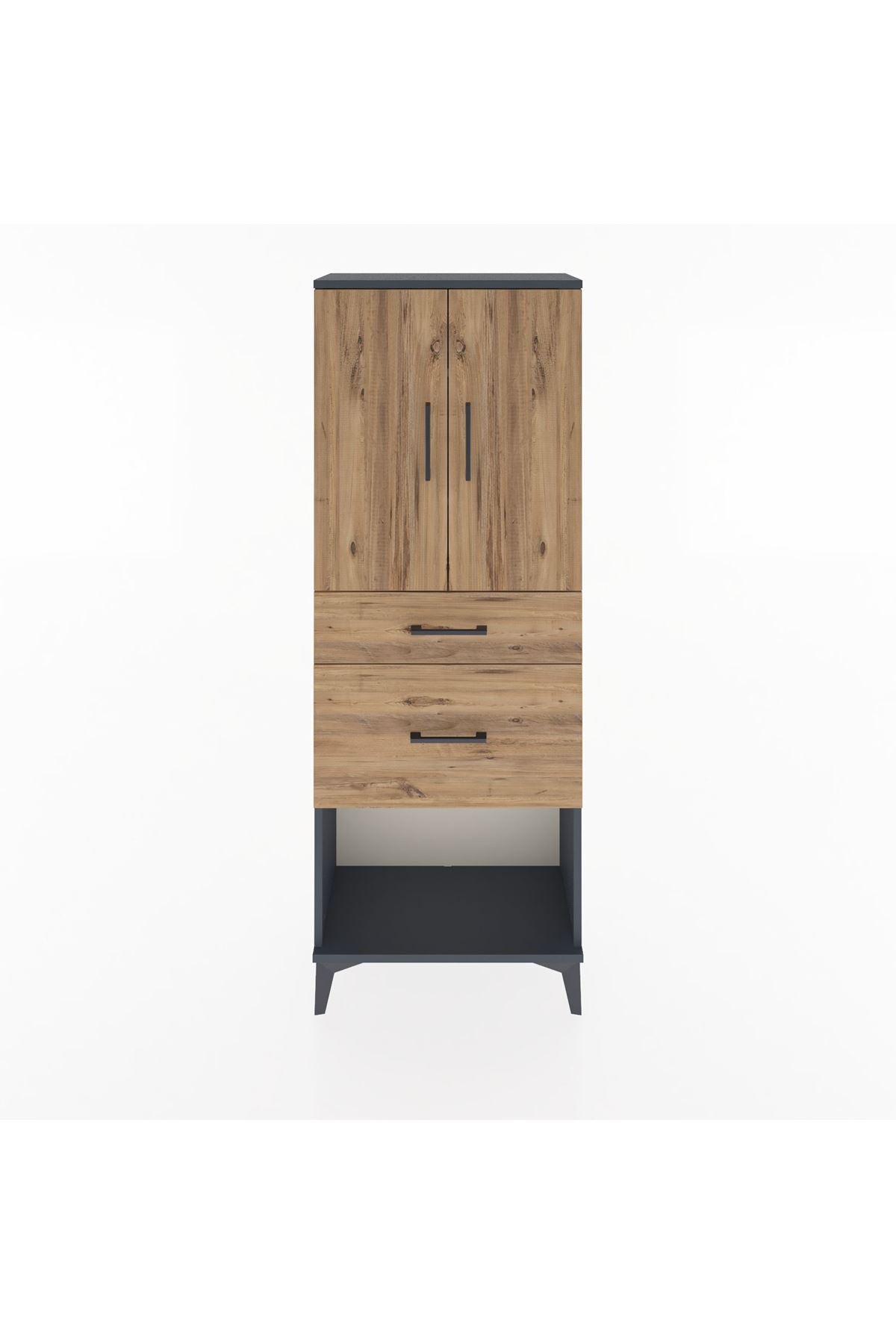 Arges Dolap 3 Raflı 2 Çekmeceli 2 Kapaklı 60x30x163 Antrasit-Çam