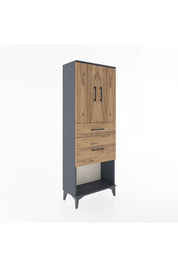 Arges Dolap 3 Raflı 2 Çekmeceli 2 Kapaklı 60x30x163 Antrasit-Çam