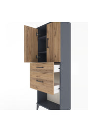 Arges Dolap 3 Raflı 2 Çekmeceli 2 Kapaklı 60x30x163 Antrasit-Çam