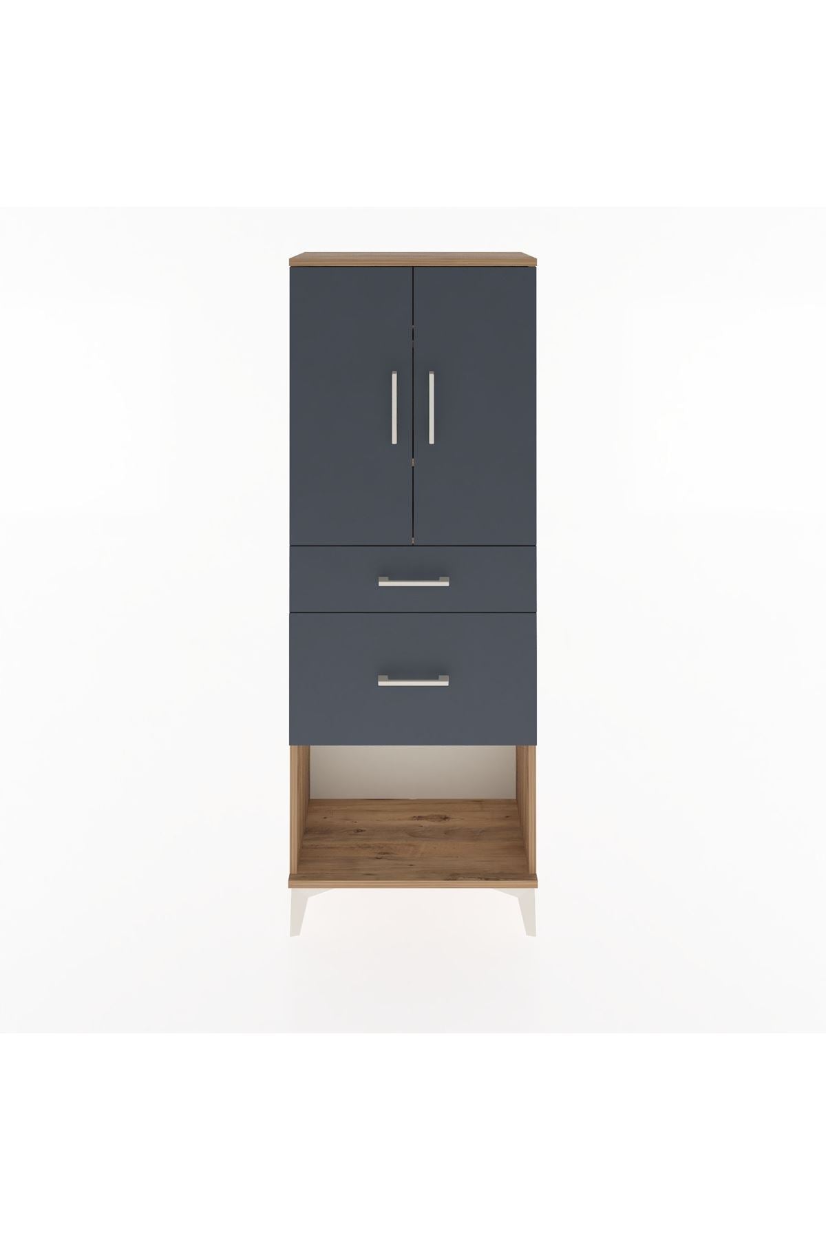 Arges Dolap 3 Raflı 2 Çekmeceli 2 Kapaklı 60x30x163 Çam-Antrasit