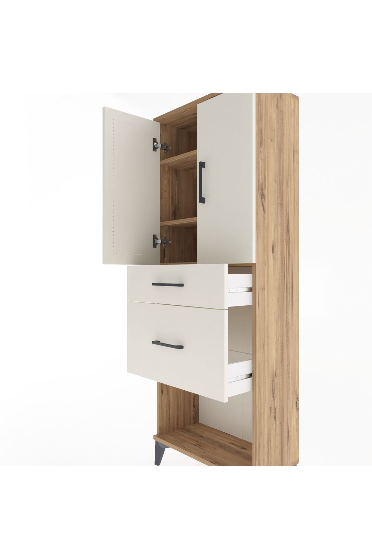 Arges Dolap 3 Raflı 2 Çekmeceli 2 Kapaklı 60x30x163 Çam-Aytaşı