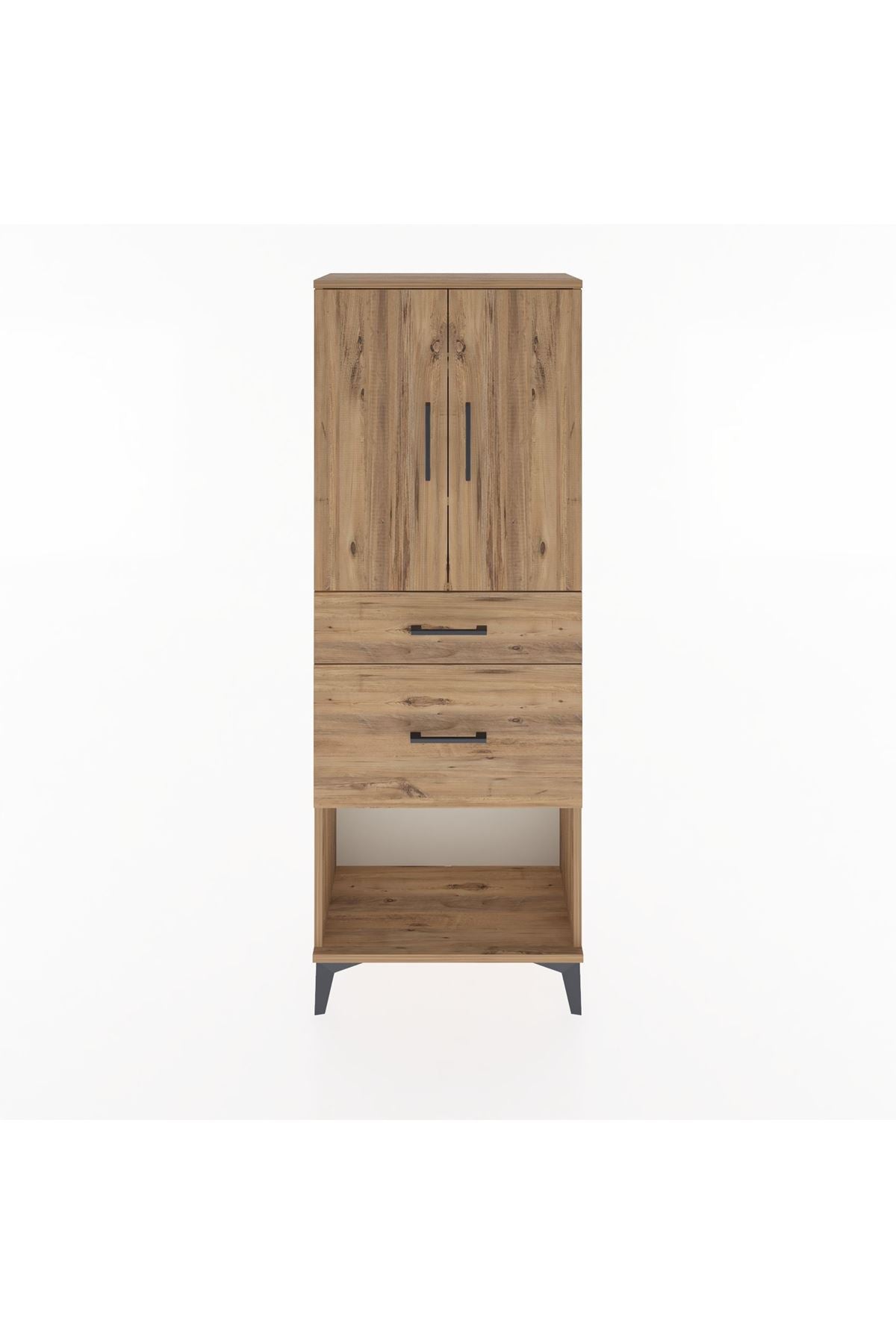 Arges Dolap 3 Raflı 2 Çekmeceli 2 Kapaklı 60x30x163 Çam-Çam