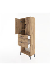 Arges Dolap 3 Raflı 2 Çekmeceli 2 Kapaklı 60x30x163 Çam-Çam