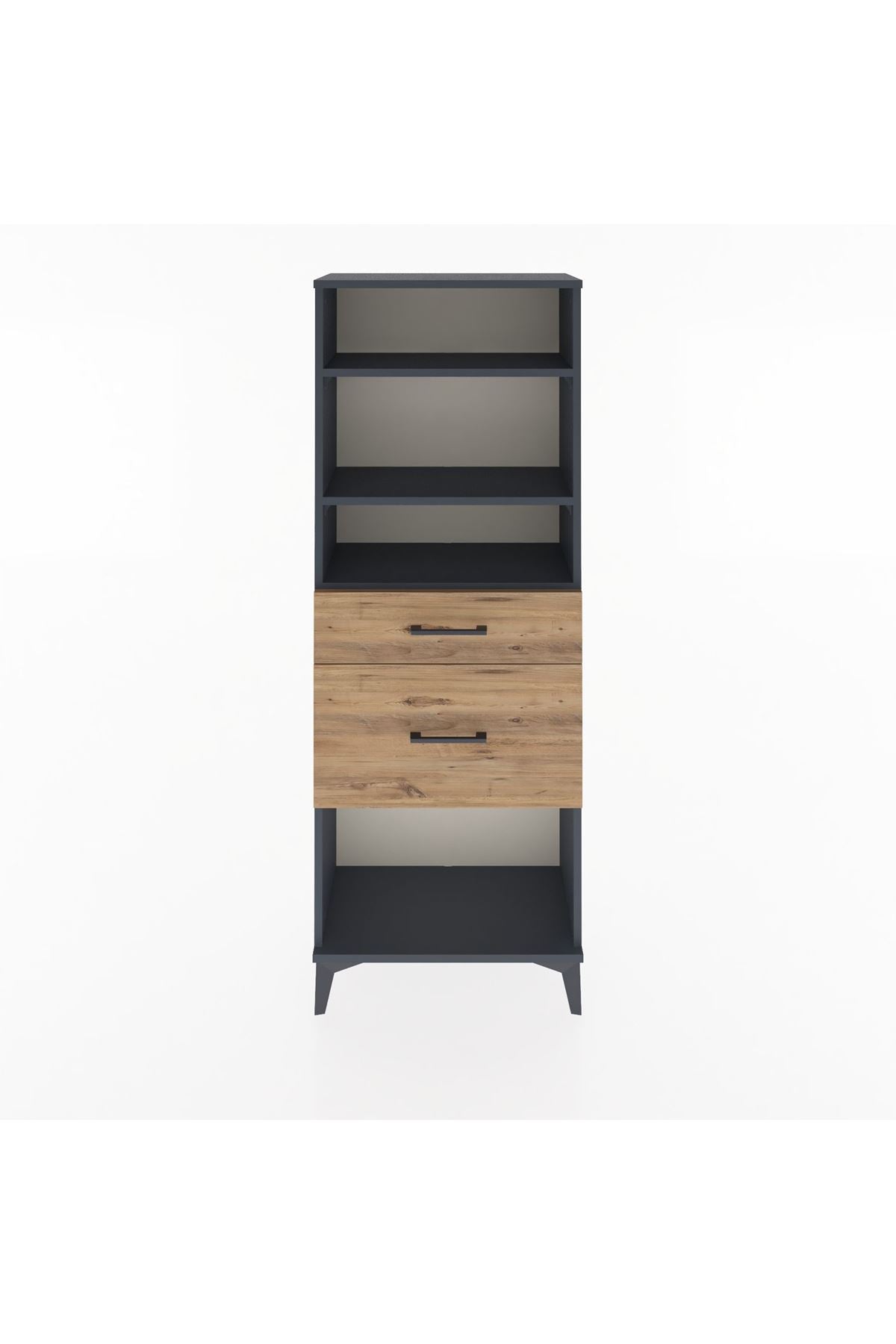 Arges Dolap 3 Raflı 2 Çekmeceli 60x30x163 Antrasit-Çam