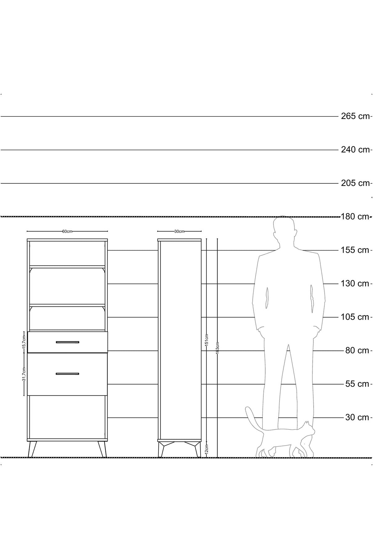 Arges Dolap 3 Raflı 2 Çekmeceli 60x30x163 Çam-Aytaşı