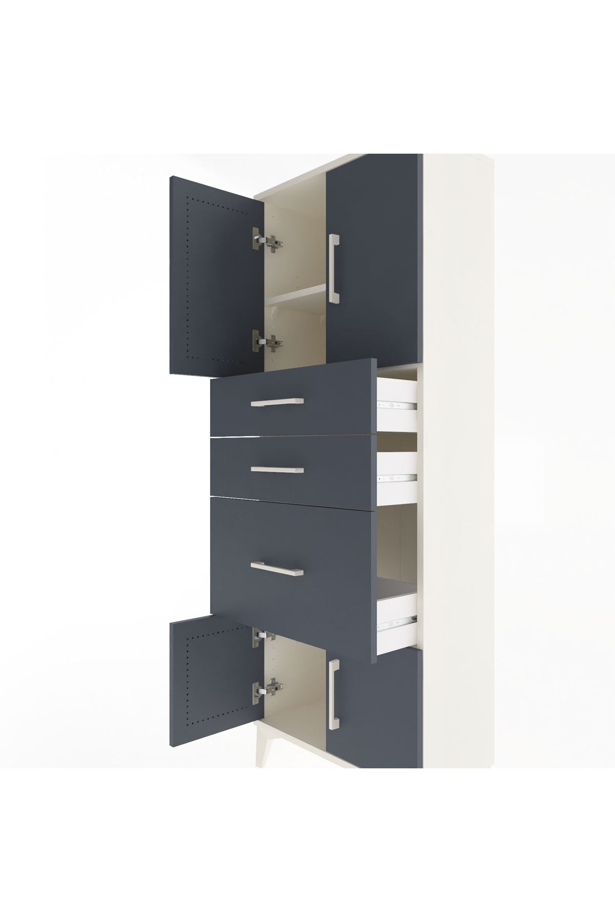 Arges Dolap 2 Raflı 3 Çekmeceli 4 Kapaklı 60x30x163 Aytaşı-Antrasit