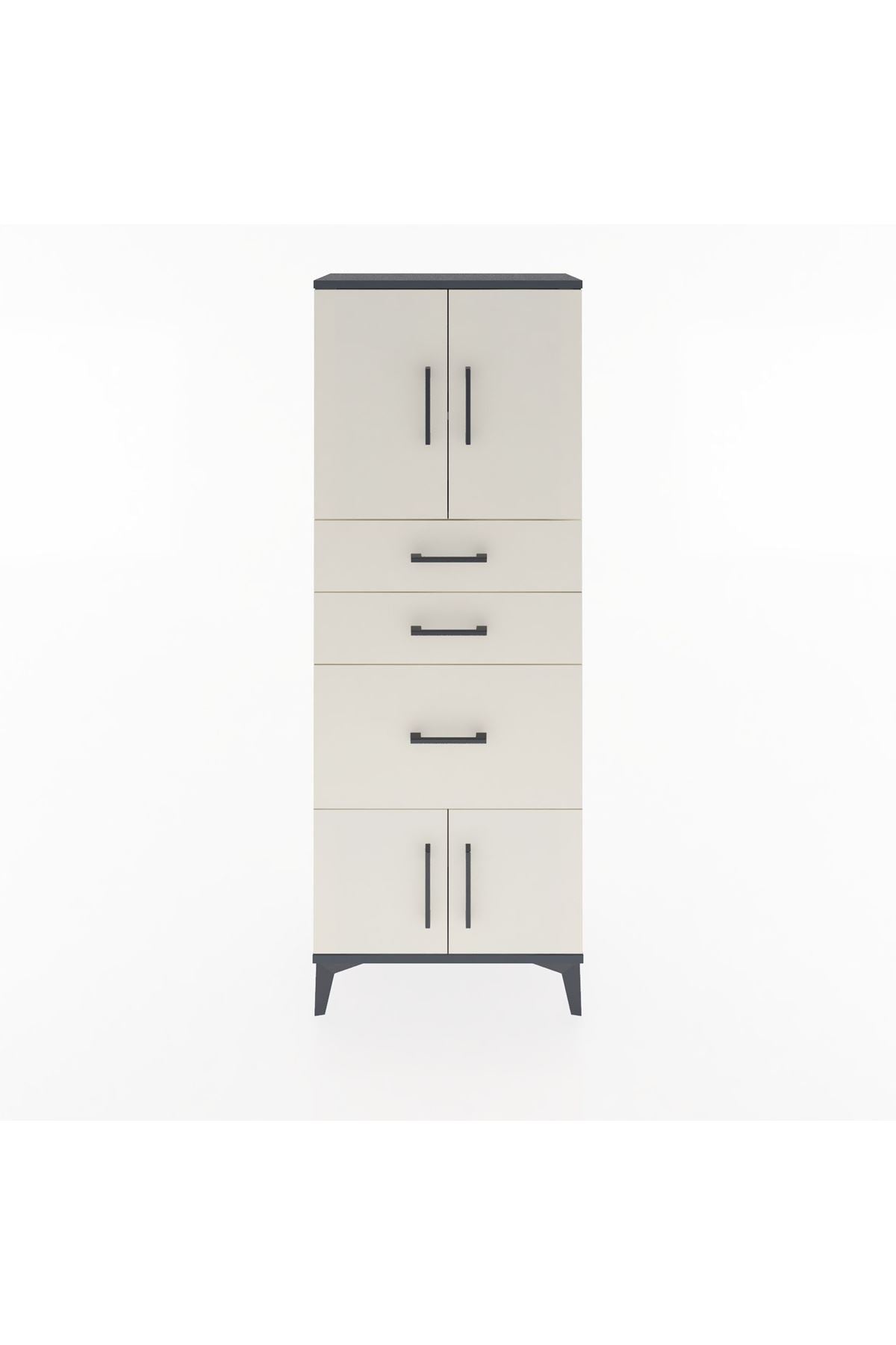 Arges Dolap 2 Raflı 3 Çekmeceli 4 Kapaklı 60x30x163 Antrasit-Aytaşı