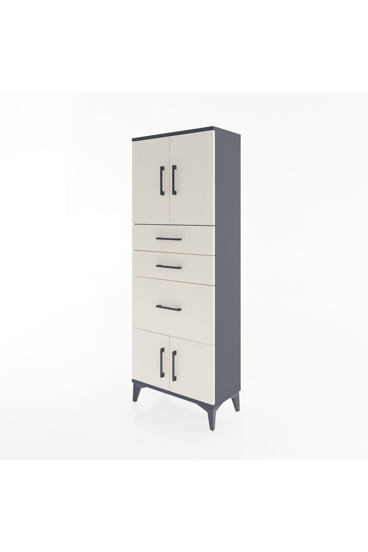 Arges Dolap 2 Raflı 3 Çekmeceli 4 Kapaklı 60x30x163 Antrasit-Aytaşı