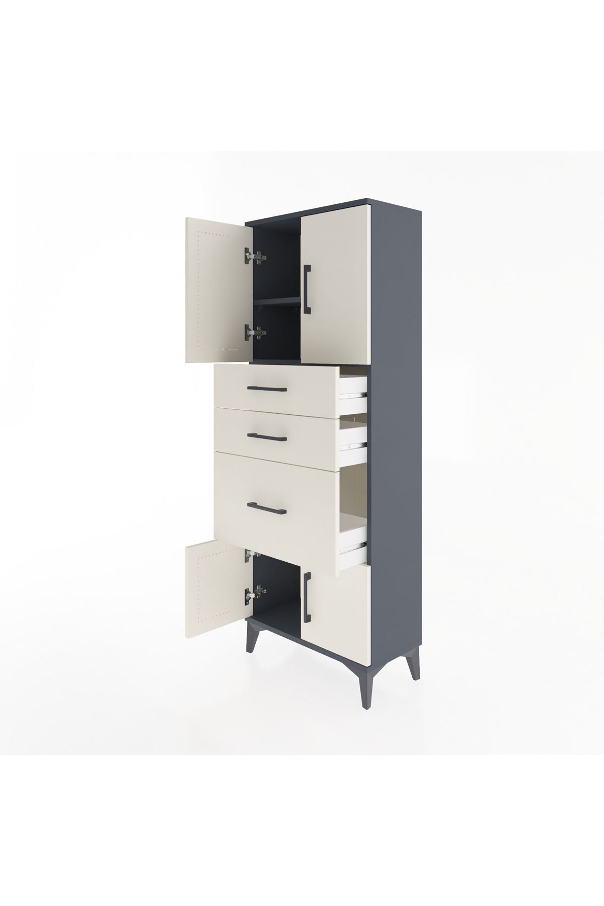 Arges Dolap 2 Raflı 3 Çekmeceli 4 Kapaklı 60x30x163 Antrasit-Aytaşı